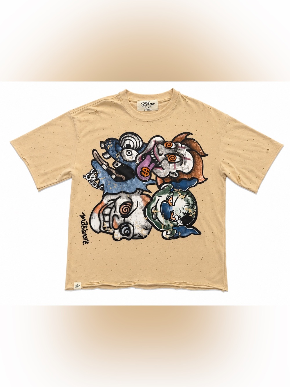Guess Beige Graphic Clown Tee with Multicolor Print - Kids